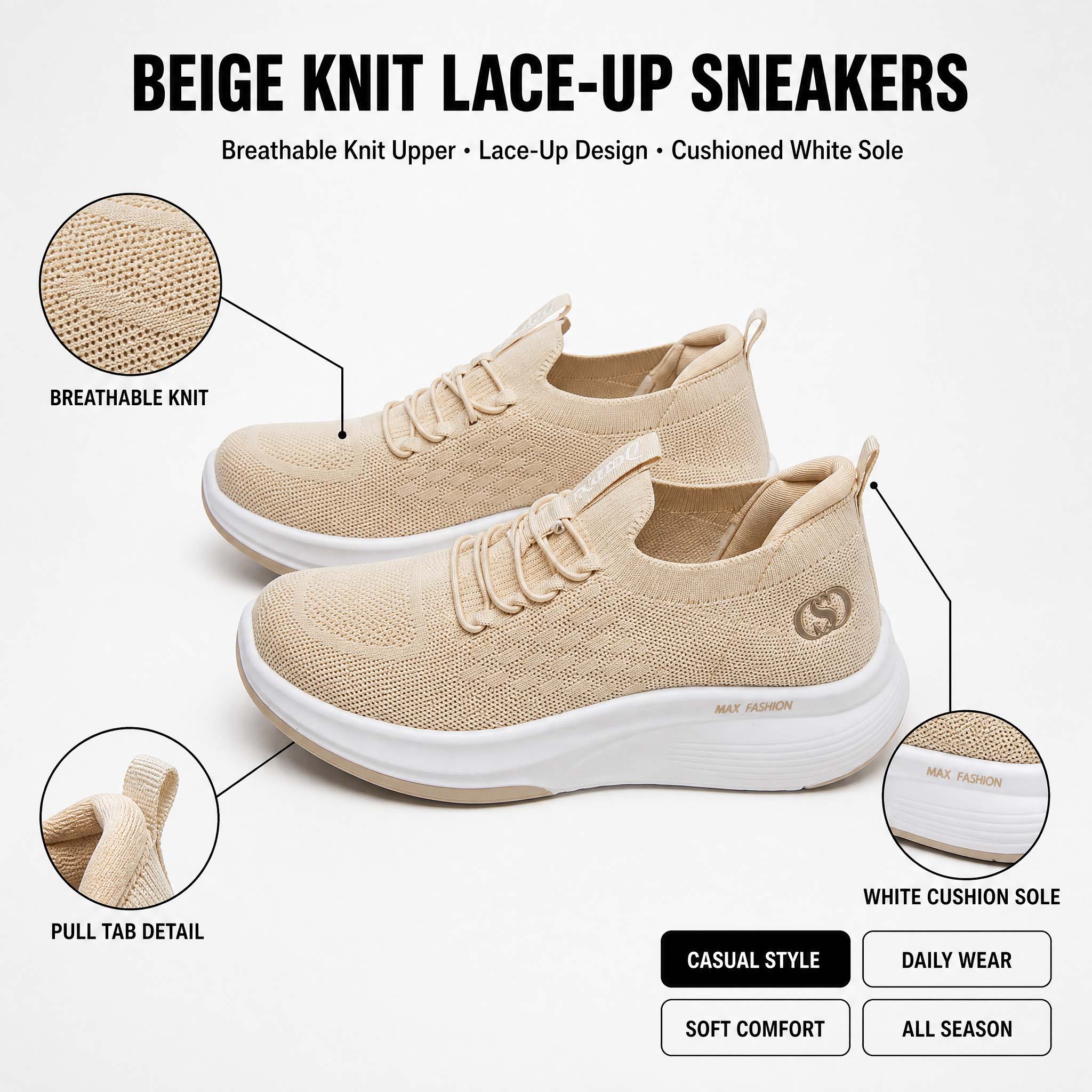 Женские вязаные туфли на платф – обзор и цена Knit Fabric Lace Up Sneakers